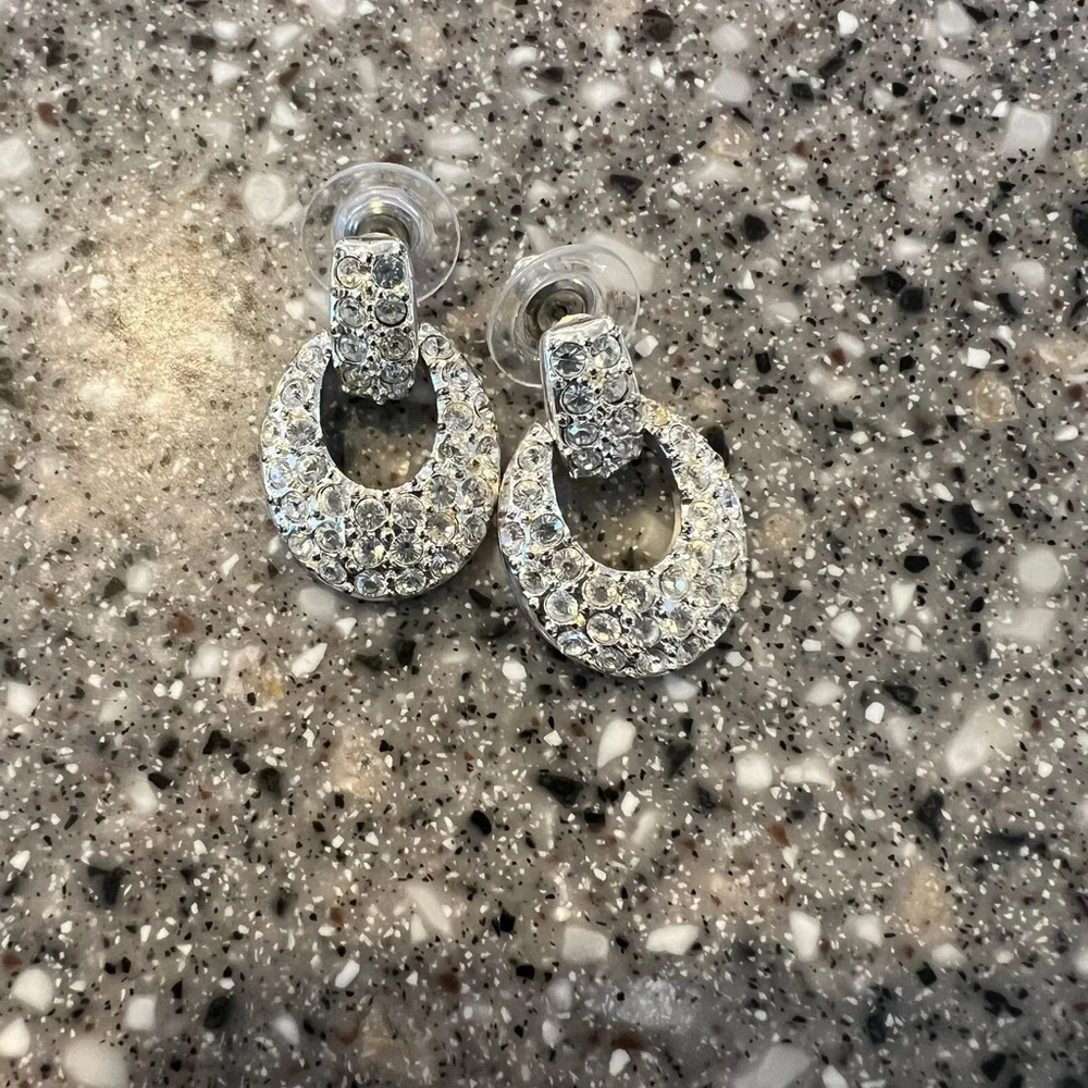 Napier silvertone & sparkling crystal door knocker style pierced earrings